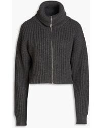 FRAME - Cropped Ribbed Wool Zip-up Cardigan - Lyst