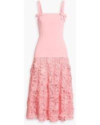 Badgley Mischka - Crepe And Guipure Lace Midi Dress - Lyst