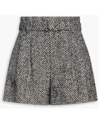 RED Valentino - Pleated Belted Tweed Shorts - Lyst