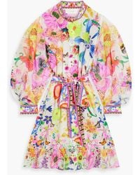 Camilla - Crystal-embellished Printed Silk Crepe De Chine Mini Shirt Dress - Lyst