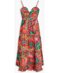 FARM Rio - Tiered Floral-print Cotton Midi Dress - Lyst