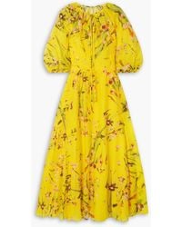 Lela Rose - Wildflower Tie-detailed Floral-print Cotton And Silk-blend Voile Midi Dress - Lyst