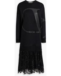 Valentino Garavani - Printed French Cotton-blend Terry And Corded Lace Midi Dress - Lyst