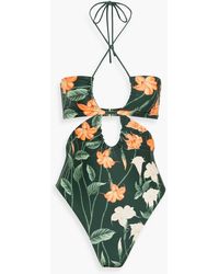 Agua Bendita - Mejorana Sabanero Nocturno Cutout Floral-print Halterneck Swimsuit - Lyst
