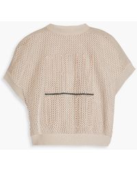 Brunello Cucinelli - Embroidered Bead-embellished Open-knit Cotton Top - Lyst