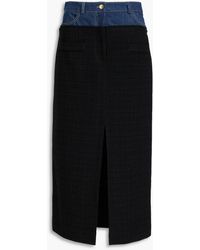 Sandro - Denim-paneled Tweed Midi Skirt - Lyst