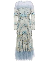 RED Valentino Lace- And Point D'esprit-paneled Floral-print Georgette Midi Dress - Blue