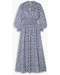 Loretta Caponi - Zaira Smocked Printed Woven Maxi Dress - Lyst