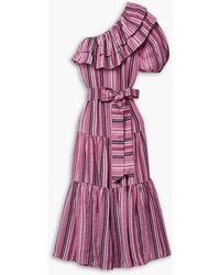 Lisa Marie Fernandez - Arden One-sleeve Ruffled Striped Linen-blend Maxi Dress - Lyst