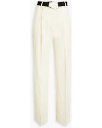 Victoria Beckham - Belted Pleated Hammered Cotton-blend Straight-leg Pants - Lyst