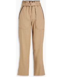 Brunello Cucinelli - Belted Pleated Linen-blend Straight-leg Pants - Lyst