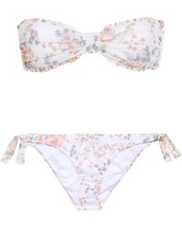 Maje Tamille Ruffle-trimmed Floral-print Cotton-mousseline Bandeau Bikini White
