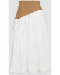 Tory Burch - Linen-paneled Broderie Anglaise Cotton Midi Skirt - Lyst