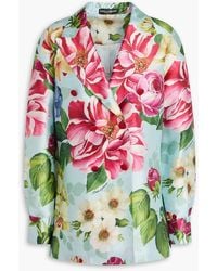 Dolce & Gabbana - Double-breasted Floral-print Silk-shantung Blazer - Lyst