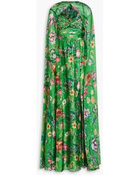 Marchesa - Cape-effect Floral-print Charmeuse Gown - Lyst