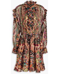 Etro - Ruffled Printed Wool And Silk-blend Twill Mini Dress - Lyst
