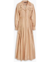 Alberta Ferretti - Pleated Linen And Silk-blend Maxi Shirt Dress - Lyst