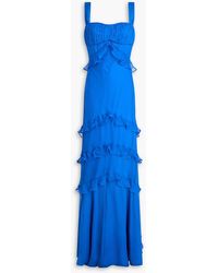 Saloni - Chandra Ruffled Plissé Silk-Georgette Maxi Dress - Lyst