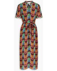 Saloni - Vicki bedrucktes midikleid aus crêpe de chine aus seide - Lyst