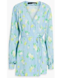 ROTATE BIRGER CHRISTENSEN - Pleated Printed Jacquard Mini Wrap Dress - Lyst