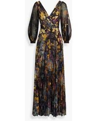 Marchesa - Floral-print Metallic Chiffon Gown - Lyst