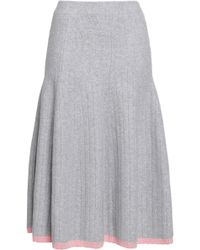 Victoria Beckham Flared Ribbed Wool-blend Midi Skirt Light Grey - Gray