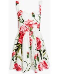 Dolce & Gabbana - Shirred Floral-print Cotton-poplin Mini Dress - Lyst