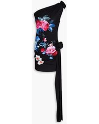 Magda Butrym - One-Shoulder Appliquéd Floral-Print Jersey Mini Dress - Lyst