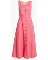 Saloni - Bibba Belted Cotton And Linen-blend Midi Dress - Lyst