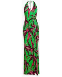 Louisa Ballou - Floral-print Stretch-jersey Halterneck Maxi Wrap Dress - Lyst