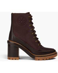 Tory Burch - Miller 95 Waxed Canvas And Pebbled-leather Ankle Boots - Lyst