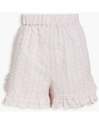 Ganni - Cherry Blossom Ruffled Striped Organic Cotton-seersucker Pajama Shorts - Lyst