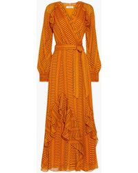 Diane von Furstenberg Mercy Ruffled Printed Silk-georgette Maxi Wrap Dress - Orange