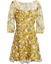 Marchesa notte Floral-appliquéd Embroidered Tulle Mini Dress - Yellow
