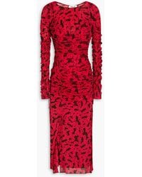 Diane von Furstenberg - Corrine Ruched Printed Stretch-mesh Midi Dress - Lyst