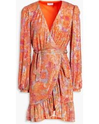 ONE33 SOCIAL - Sequined Printed Tulle Mini Wrap Dress - Lyst