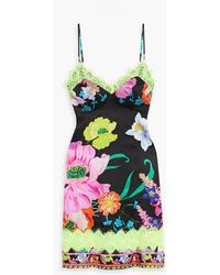 CAMILLA - Lace-trimmed Floral-print Silk-satin Mini Dress - Lyst