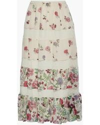 RED Valentino - Point D'esprit-paneled Floral-print Chiffon Midi Skirt - Lyst