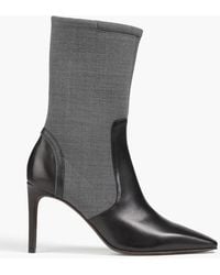 Brunello Cucinelli - Bead-embellished Leather And Stretch-knit Ankle Boots - Lyst