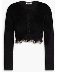 Sandro - Cropped cardigan aus samt mit kristallverzierung - Lyst