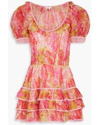 LoveShackFancy - Safiya Ruffled Floral-print Cotton And Silk-blend Mousseline Mini Dress - Lyst