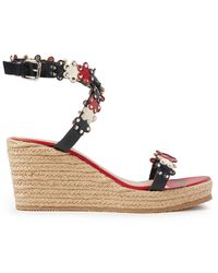 Red(V) - Flower Puzzle Studded Laser-cut Leather Espadrille Wedge Sandals - Lyst