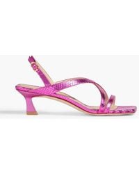 Stuart Weitzman - Oasis 50 Metallic Snake-Effect Leather Slingback Sandals - Lyst