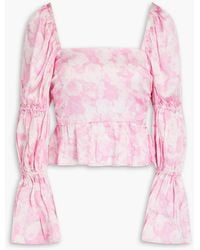 Ganni - Floral-print Stretch-silk Sati Top - Lyst