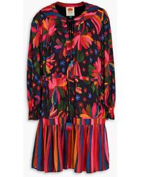 FARM Rio - Tiered Embellished Printed Crepe Mini Dress - Lyst