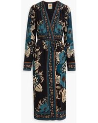 FARM Rio - Floral-Print Crepe Midi Wrap Dress - Lyst