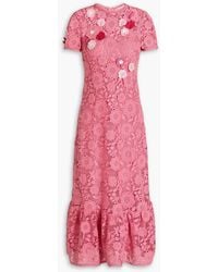 RED Valentino - Floral-appliquéd Macramé Lace Midi Dress - Lyst