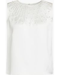 Huishan Zhang Faux Pearl-embellished Pintucked Satin Top - White