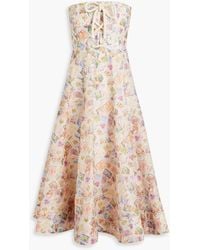 Zimmermann - Lace-up Printed Linen And Silk-blend Midi Dress - Lyst