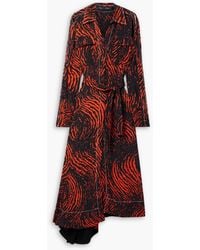 Proenza Schouler - Cutout Printed Crepe De Chine Midi Wrap Dress - Lyst